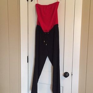 Strapless jumpsuit w/ pockets